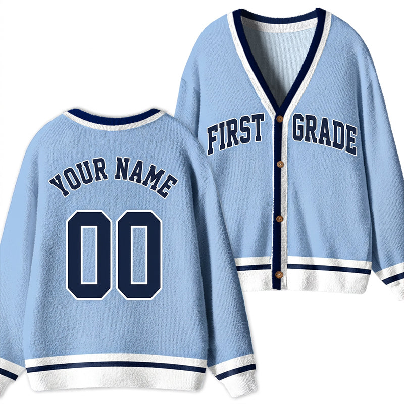 Personalized Grade Name Number V‑Neck Striped Button Teacher Ugly Cardigan Sweaters
