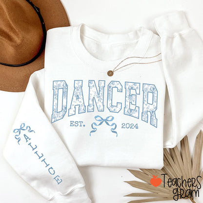 Personalized Chinoiserie Dancer Teacher Sleeve Print Sweatshirt