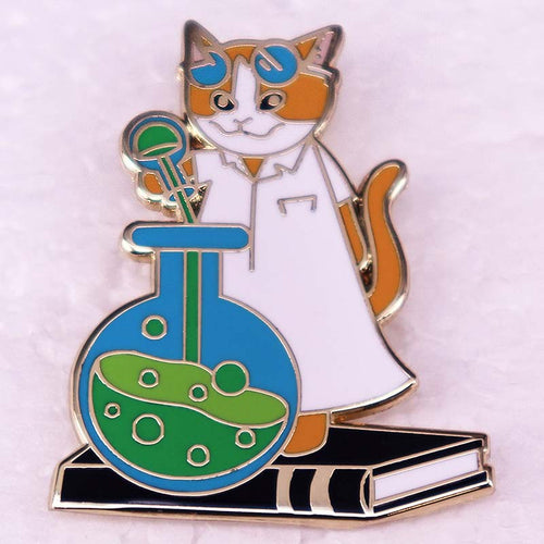 Cute Cat Scientist Teacher Pin