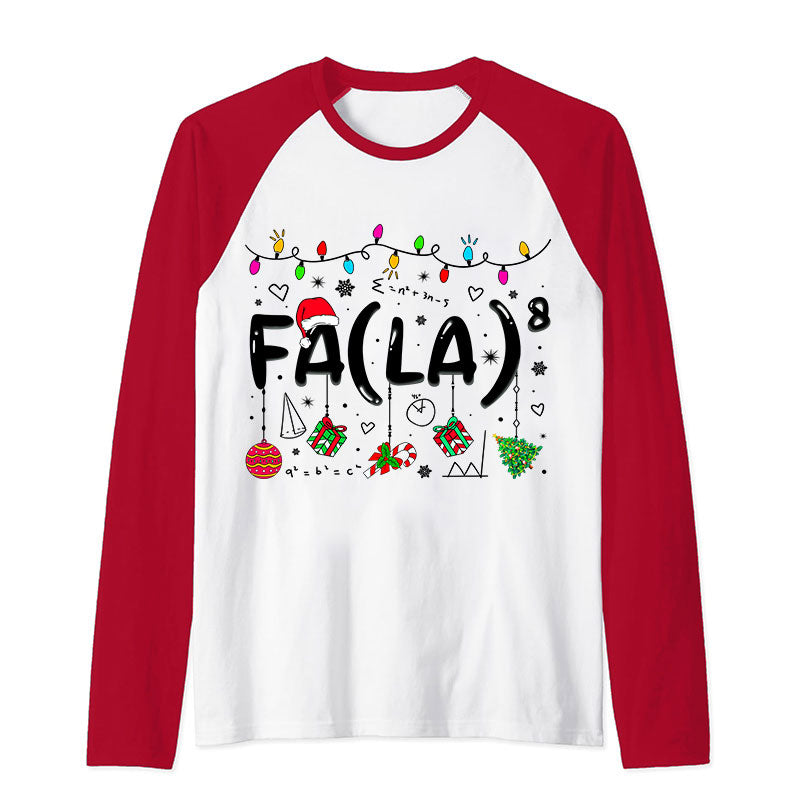 Fa La Eighth Power Christmas Math Teacher Raglan Long Sleeve T-Shirt