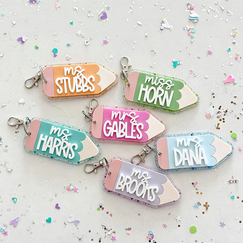 Personalized Pencil Shaped Teacher Keychain