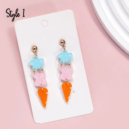 Easter Colorful Bunny Patchwork Teacher Acrylic Earrings