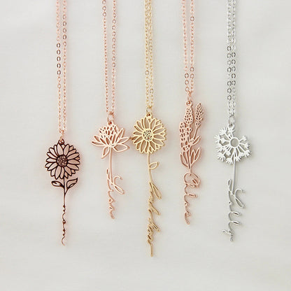 Personalized Name And Birthday Flower Jewelry Teacher Necklace