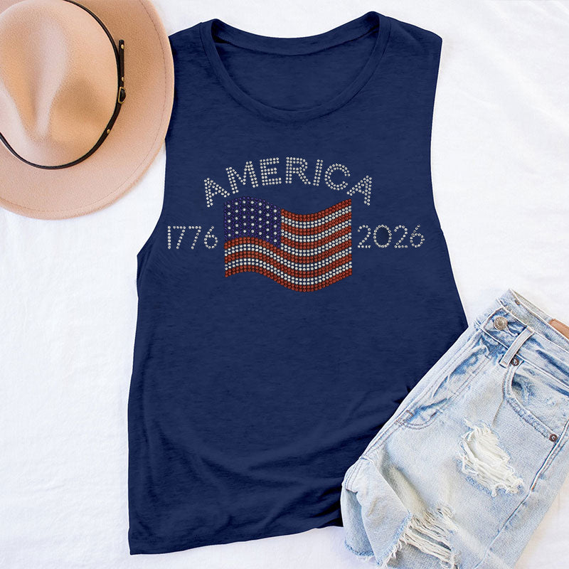 USA 250th Rhinestone Flag Teacher Tank Top