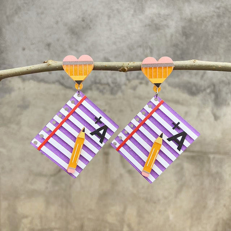 Pencil A+ Heart Teacher Acrylic Earrings