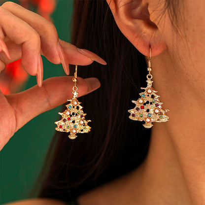Colored Diamond Christmas Tree Teacher Metal Earrings