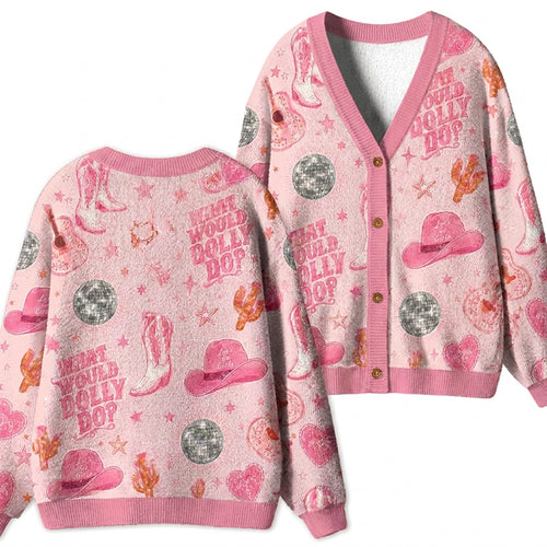 Pink Disco Western Cowgirl What Would Dolly Do Teacher Ugly Cardigan Sweaters