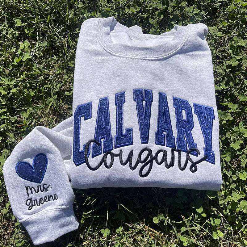 Personalized School Spirit Glitter Applique Embroidered Teacher Sweatshirt