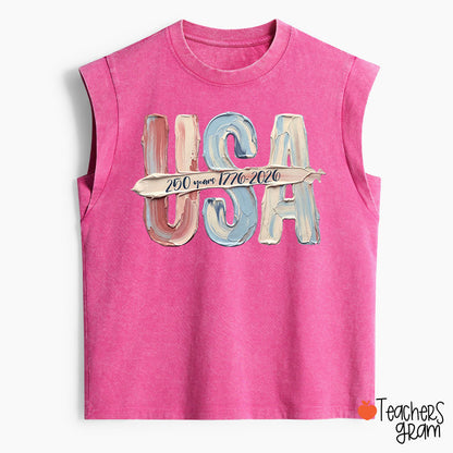 Watercolor USA 250 Years Teacher Washed Tank Top