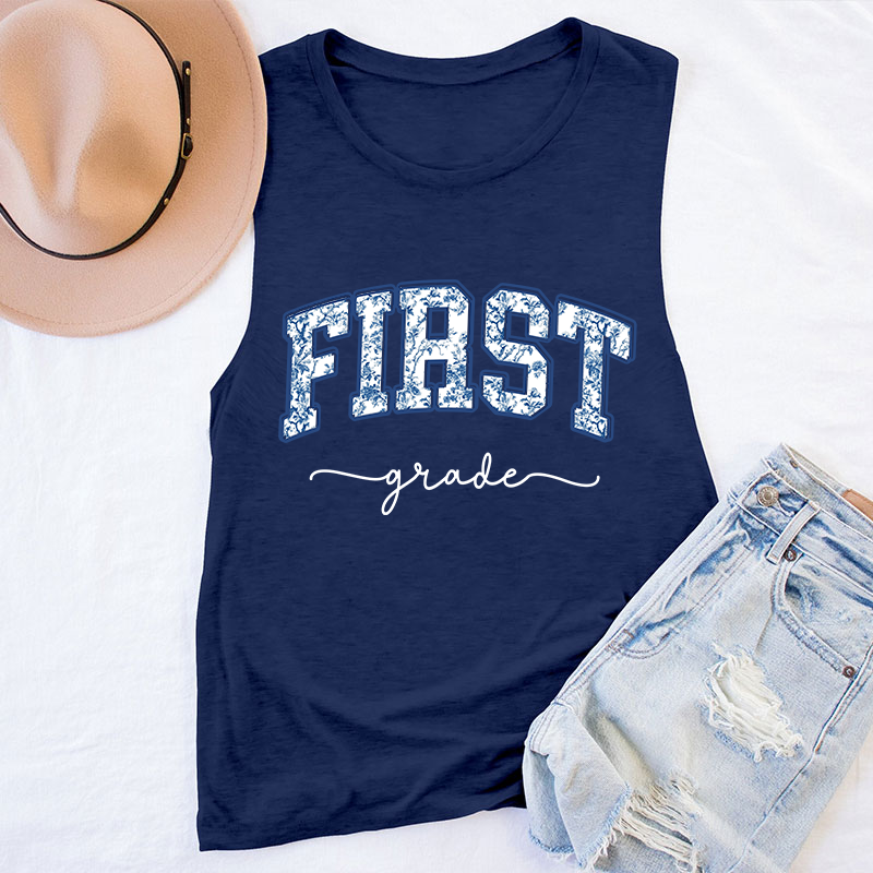 Personalized Grade Blue And White Porcelain Teacher Tank Top