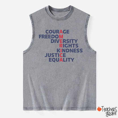 Courage Freedom Diversity Right Kindness Justice Equality America Teacher Washed Tank Top
