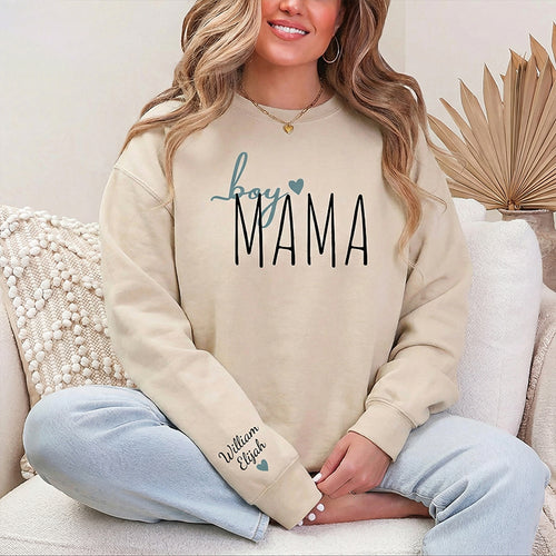 Personalized Boy's Mama Teacher Sleeve Print Sweatshirt