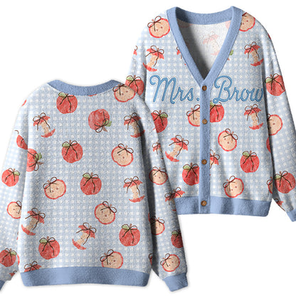Personalized Name Apple Gingham Teacher Ugly Cardigan Sweaters