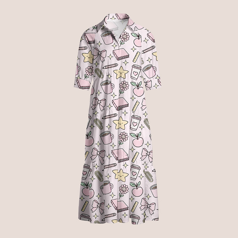 Book Pencil Bow Teacher Shirtdress