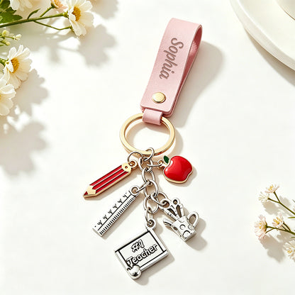 Personalized Name Graduation Gift Leather Teacher Keychain