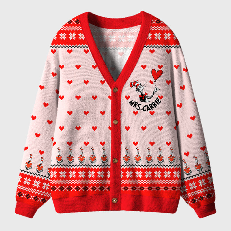 Personalized Name Children's Books Valentine's Day Teacher Ugly Cardigan Sweaters