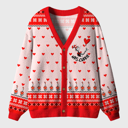 Personalized Name Children's Books Valentine's Day Teacher Ugly Cardigan Sweaters