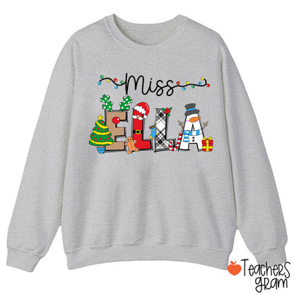 Personalized Name Cute Christmas Elements Teacher Sweatshirt