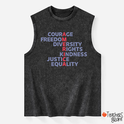 Courage Freedom Diversity Right Kindness Justice Equality America Teacher Washed Tank Top