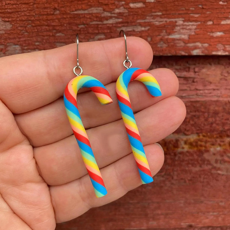 Candy Cane Polymer Clay Teacher Earrings
