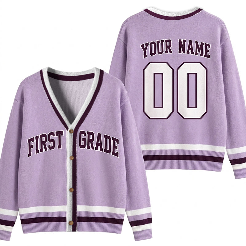 Personalized Grade Name Number V‑Neck Striped Button Teacher Ugly Cardigan Sweaters