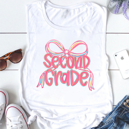 Personalized Grade Pink Bow Teacher Tank Top