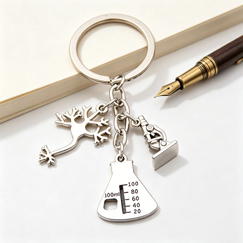 Neuron Microscope And Flask Science Teacher Keychain