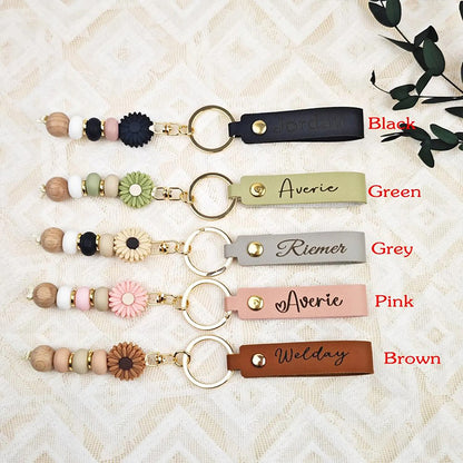Personalized Name Daisy Beaded Teacher Keychain