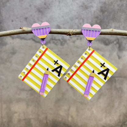 Pencil A+ Heart Teacher Acrylic Earrings