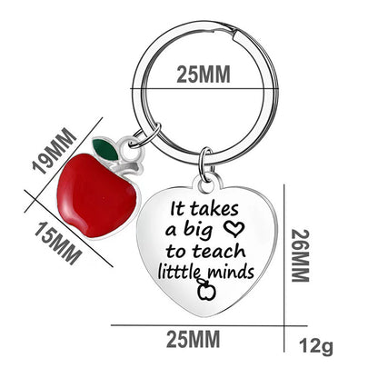 Apple Heart Shaped Stainless Steel Teacher Keychain