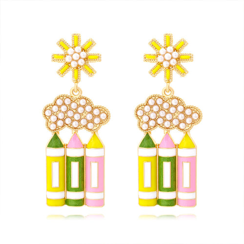 Imitation Pearl Crayon Teacher Metal Earrings