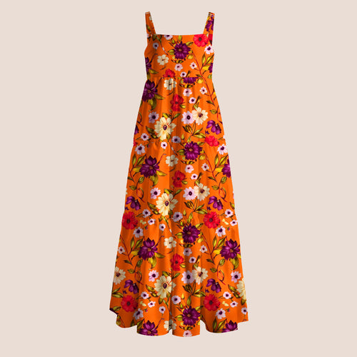 Orange Floral Print Teacher Slip Dress