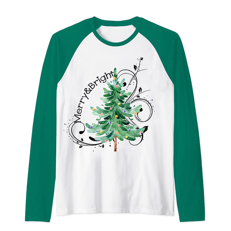 Merry And Bright Christmas Teacher Raglan Long Sleeve T-Shirt