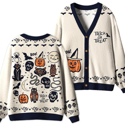 Vintage Halloween Trick Or Treat Teacher Cardigan Sweater
