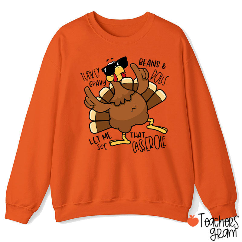 Turkey Gravy Beans Rolls Thanksgiving  Teacher Sweatshirt