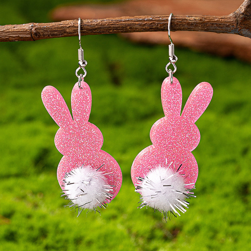 Cute Pom-pom Tail Bunny Teacher Acrylic Earrings