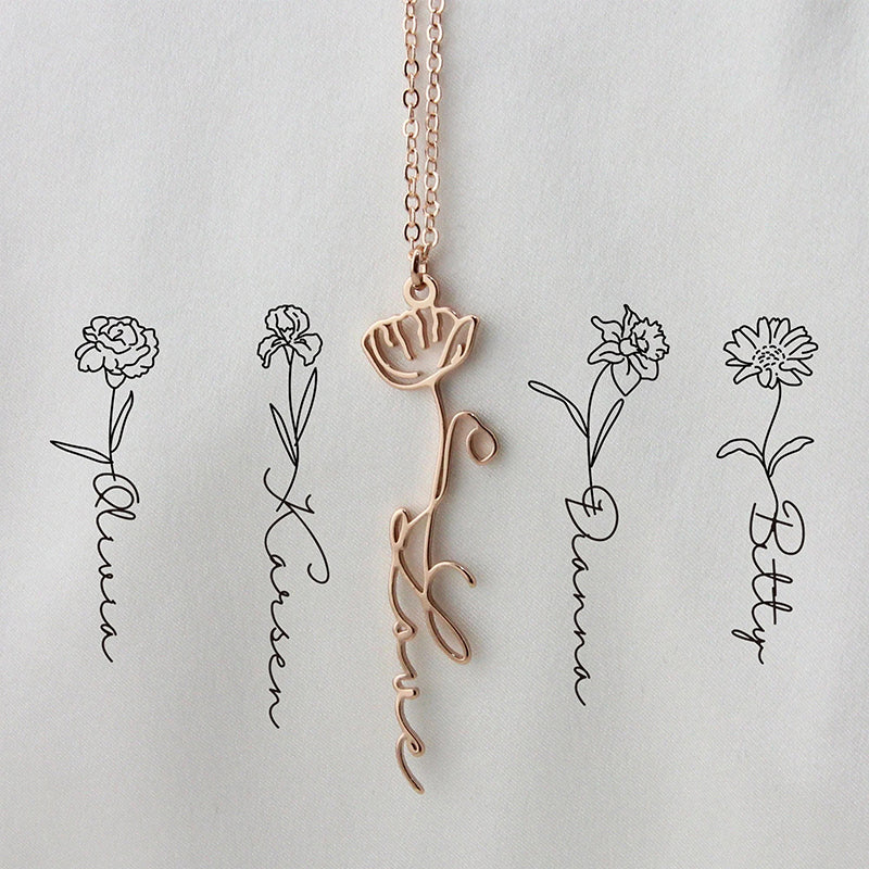 Personalized Name And Birthday Flower Jewelry Teacher Necklace
