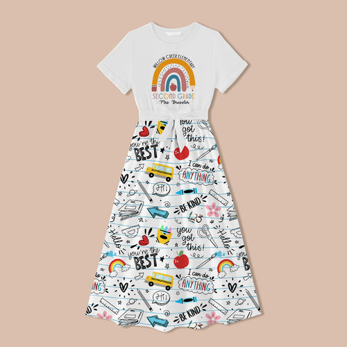 Personalized Name Rainbow Apple Teacher One Piece Dress