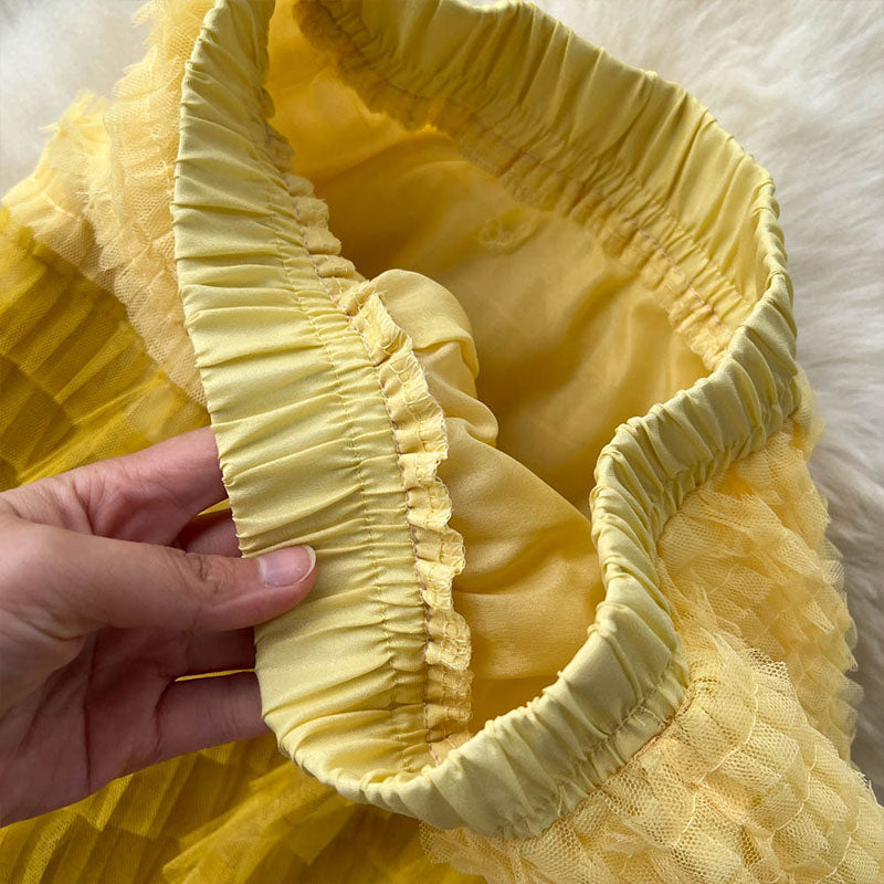 Gradient Color Irregular Mesh Long Cake Skirt Dress