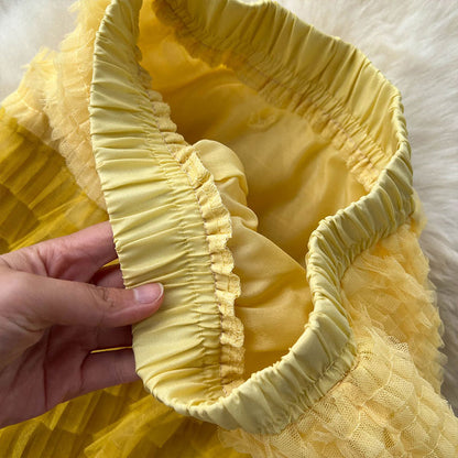Gradient Color Irregular Mesh Long Cake Skirt Dress