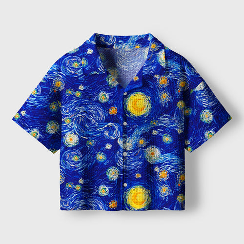 Night Of Stars And Moon Teacher Crochet Crop Camp Shirt