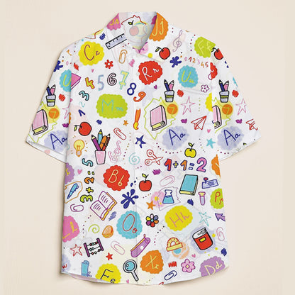 Color Letter Pattern Acquire Knowledge Teacher Short Sleeve Shirt