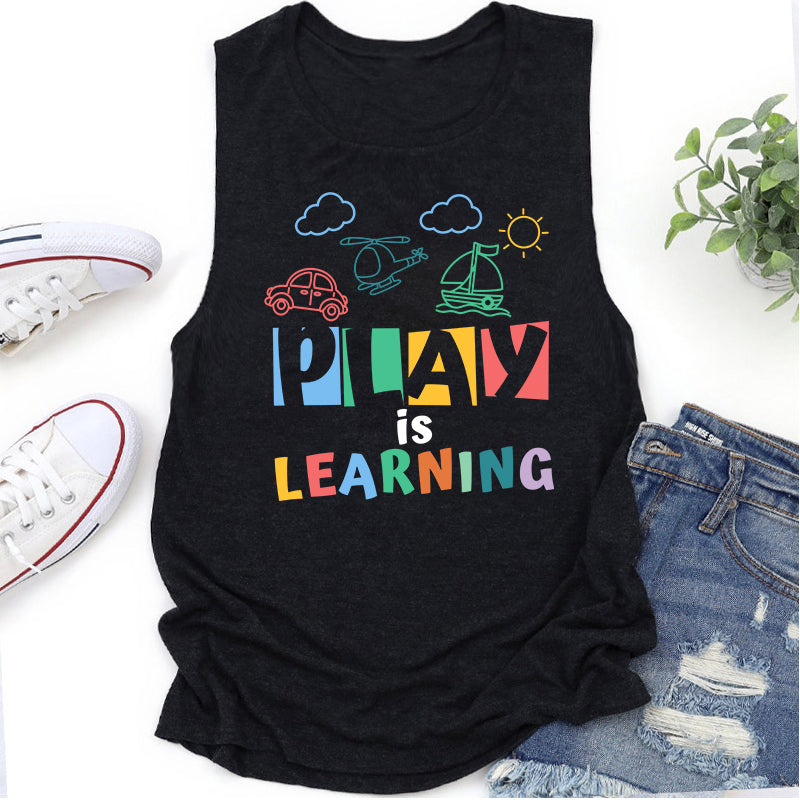 Play Is Learning Cartoon Teacher Tank Top