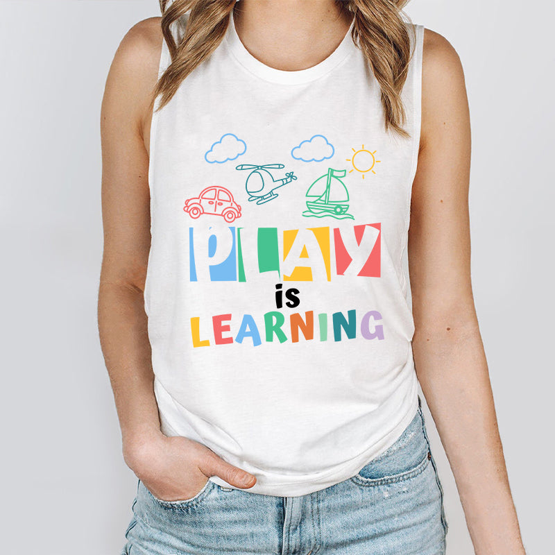 Play Is Learning Cartoon Teacher Tank Top