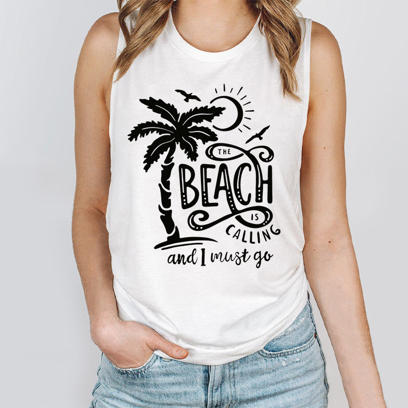 The Beach Is Calling And I Must Go Teacher Tank Top