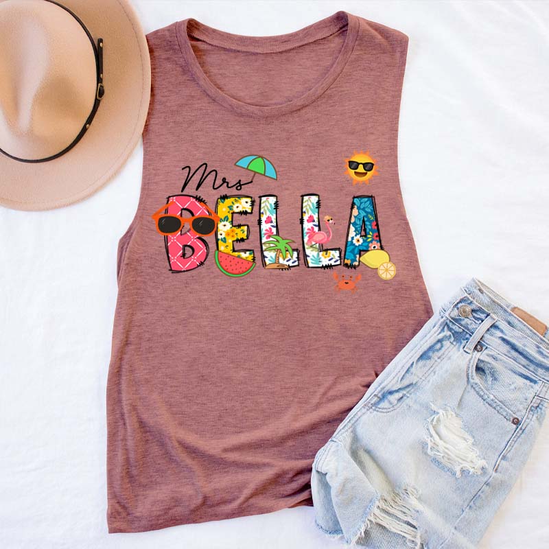 Personalized Name Summer Teacher Tank Top