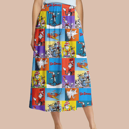 The Cat In The Hat Daily Routine Teacher Printed Midi Skirt