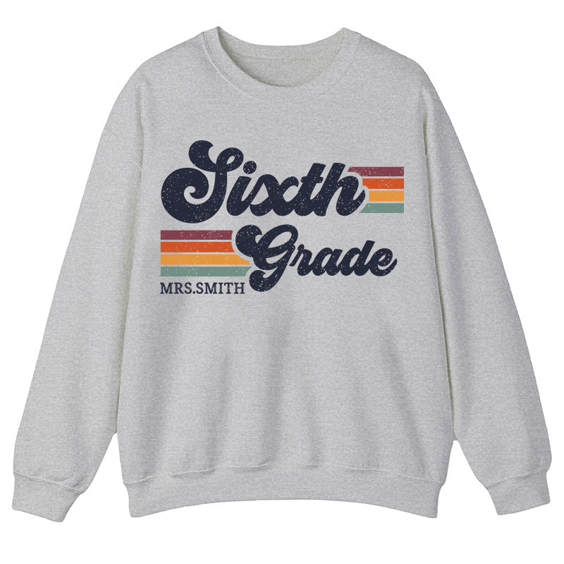 Personalized Grade And Name Retro Horizontal Stripes Teacher Sweatshirt