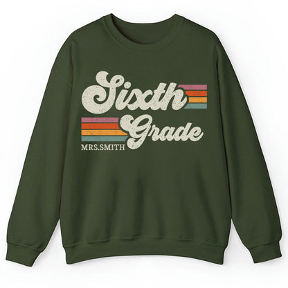 Personalized Grade And Name Retro Horizontal Stripes Teacher Sweatshirt