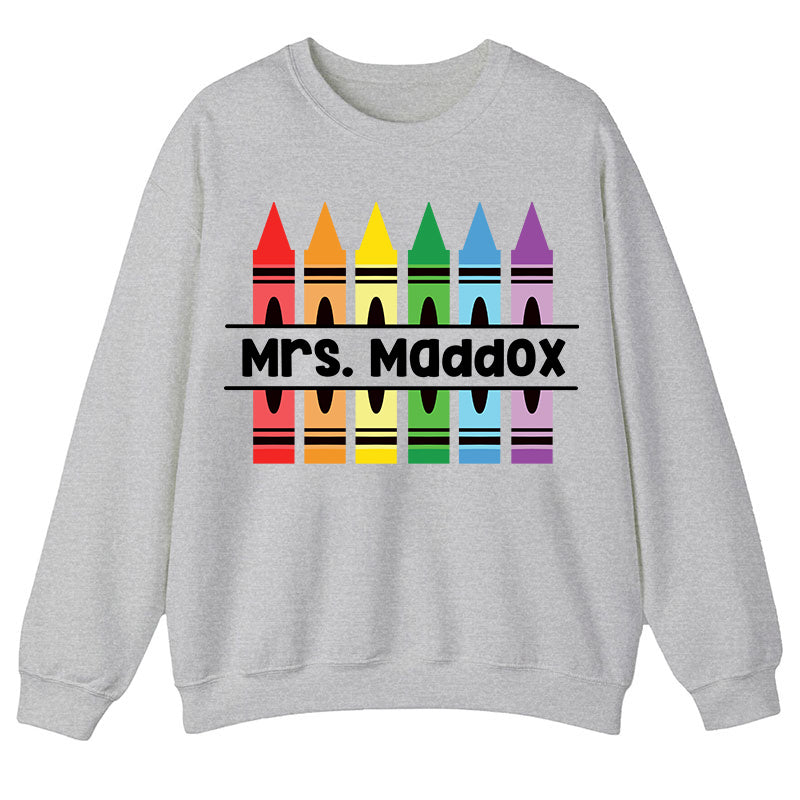Personalized Pencil Crayon Teacher Name Teacher Sweatshirt
